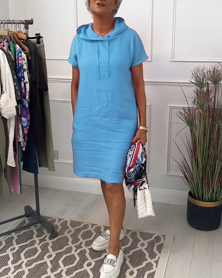 Everyday women's relaxed fit midi dress with a hood, perfect for casual & comfortable styling.