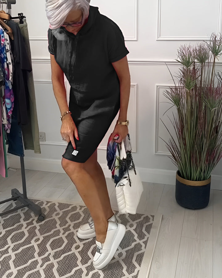 Versatile women's midi dress with a relaxed fit & hood, great for summer casual wear.