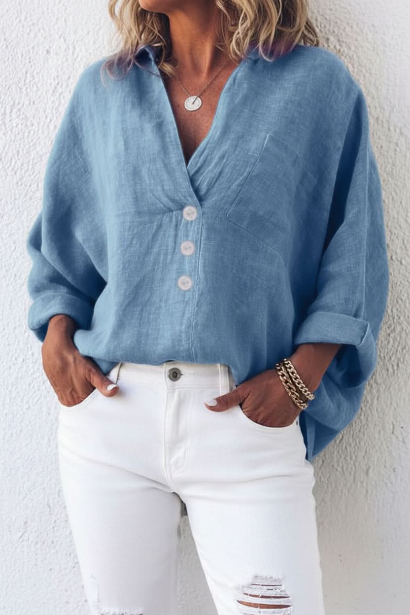 Effortless style with this relaxed women's open back long sleeve blouse, a comfortable and chic summer top.