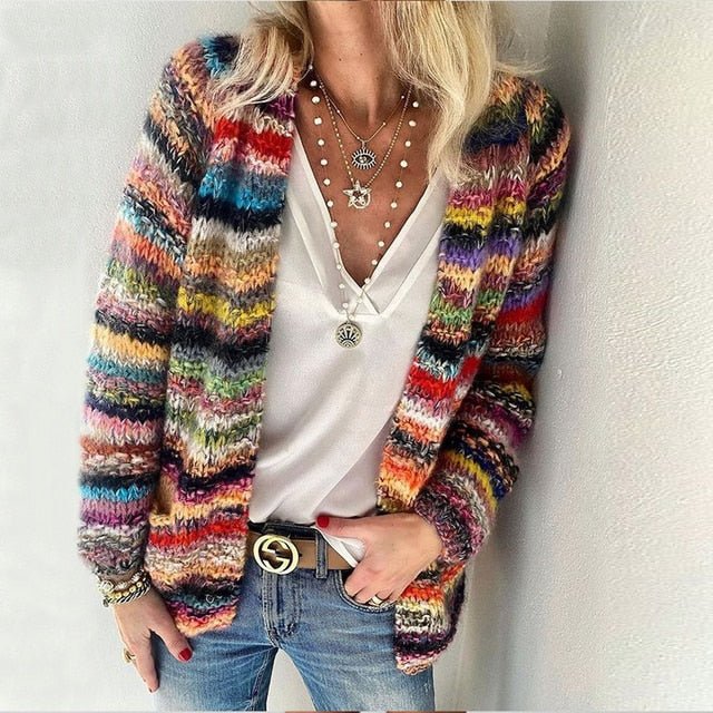 Women's relaxed fit open front cardigan in a neutral color, perfect for casual fall layering & everyday comfort.
