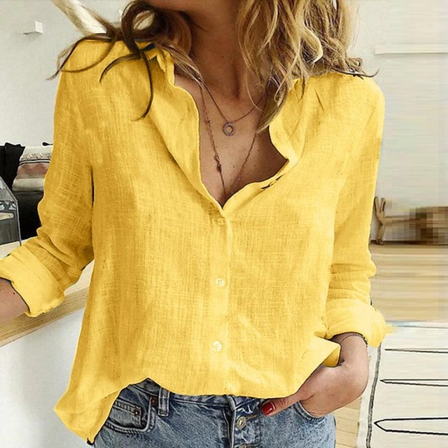 Women's relaxed fit point collar blouse, long sleeve button down, versatile for workwear or casual chic.