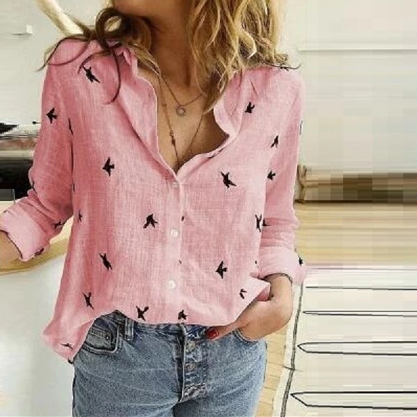 Comfortable women's relaxed fit point collar blouse, long sleeve, versatile button-down for everyday style.