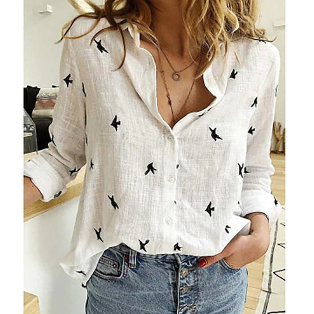 Year-round women's relaxed fit point collar blouse, long sleeve button down, for modern stylish outfits.