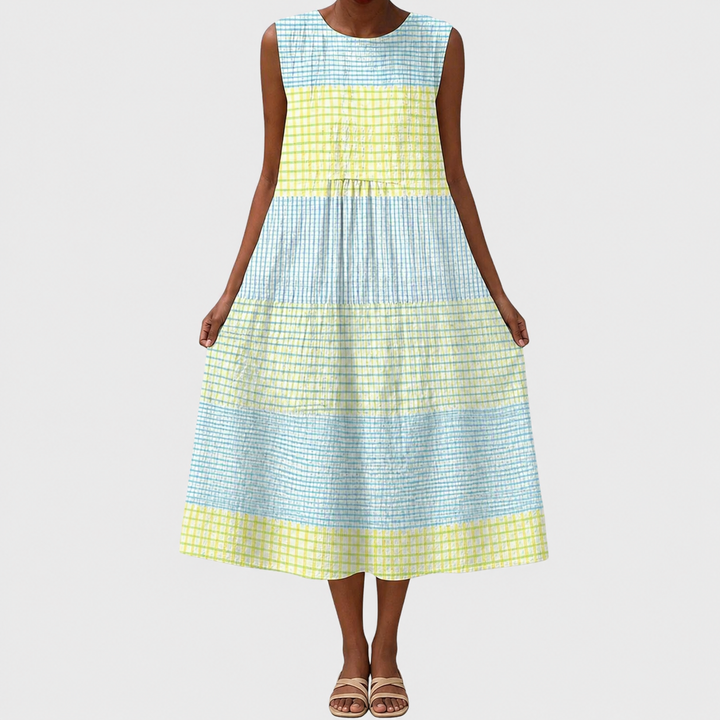 Casual knee-length women's dress, sleeveless & relaxed fit. Ideal for spring/summer comfort and versatility.