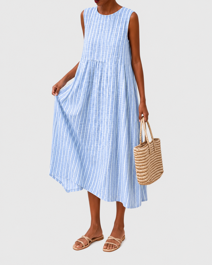 Everyday women's casual dress, sleeveless & knee-length with a relaxed fit. Great for summer comfort.