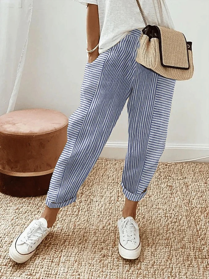 Women's relaxed fit striped drawstring trousers for ultimate daily comfort and casual wear.
