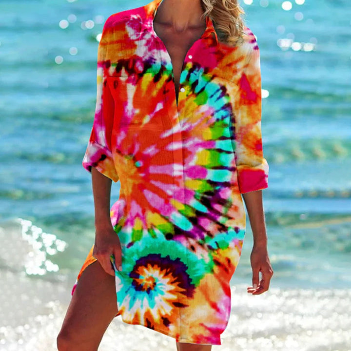 Women's relaxed fit summer shirt, short sleeve, perfect for casual wear or a beach day.