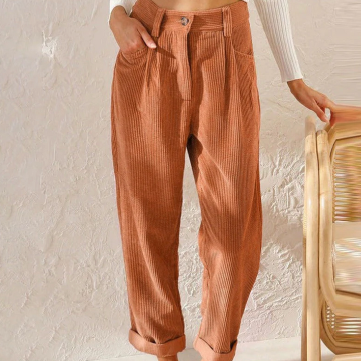 Comfortable women's relaxed fit trousers, ideal for stylish and versatile everyday fashion.