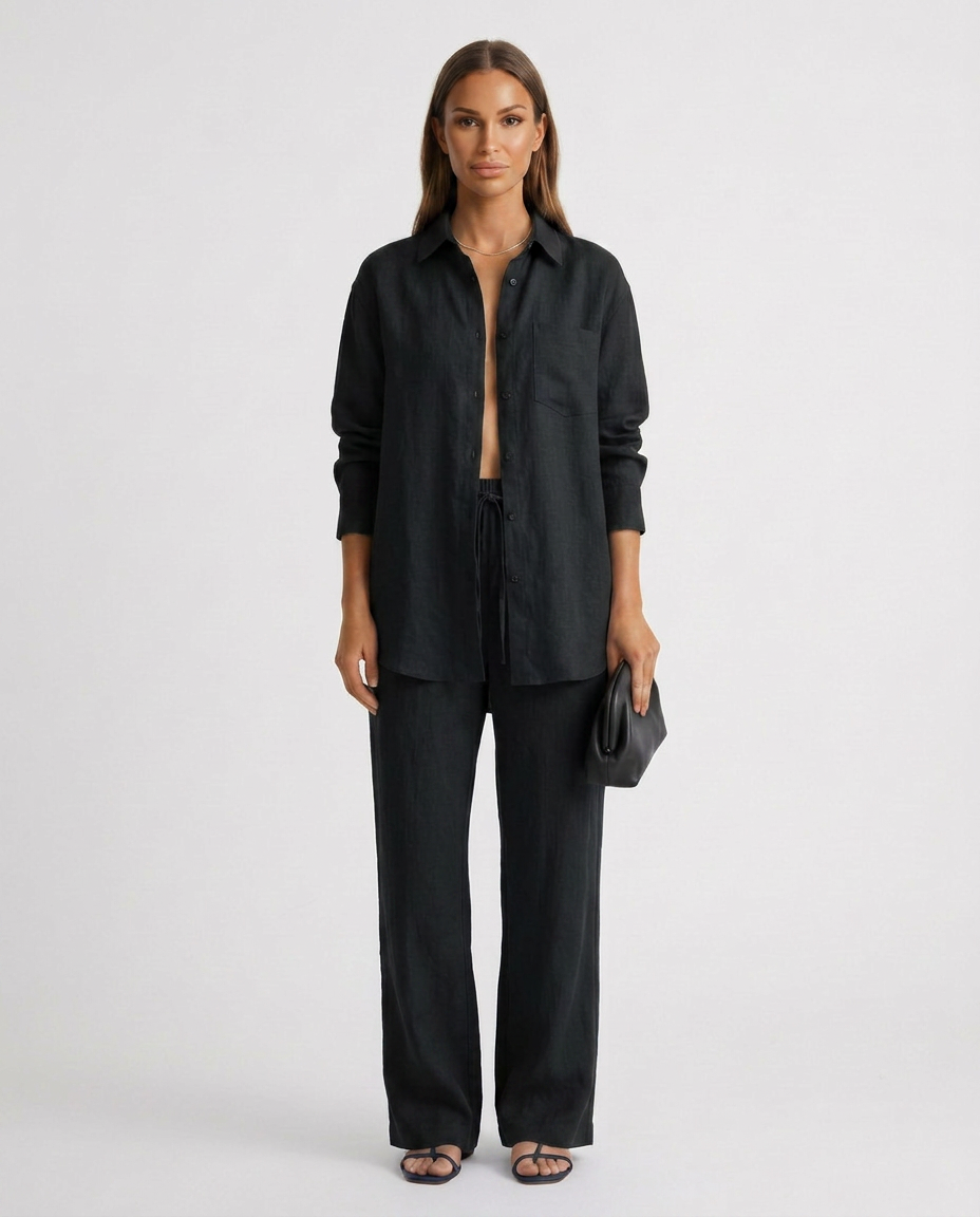 Women's comfortable matching two piece outfit. Relaxed lounge set for versatile casual & summer fashion.