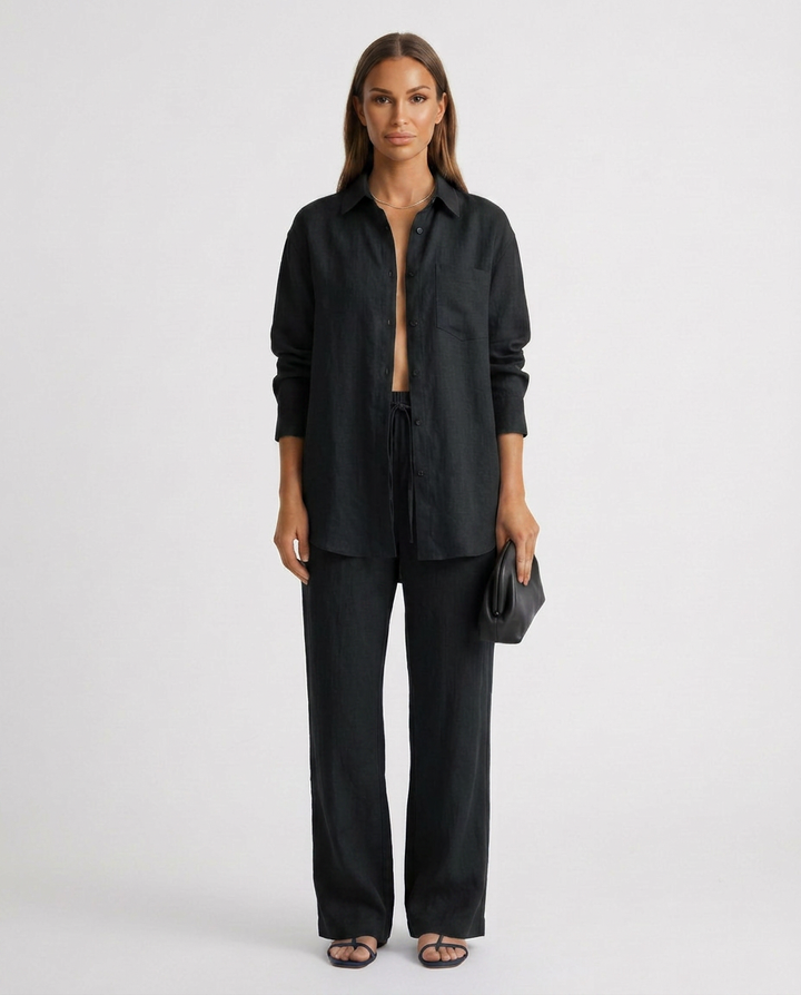 Women's comfortable matching two piece outfit. Relaxed lounge set for versatile casual & summer fashion.