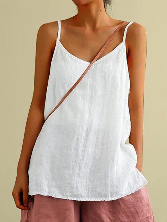 Women's relaxed fit V-neck cami tank top. Soft, sleeveless for casual wear & everyday comfort.