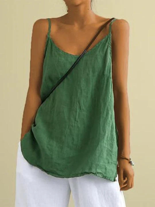 Minimalist women's V-neck cami, perfect summer tank. Sleeveless, relaxed for beach or vacation outfit.