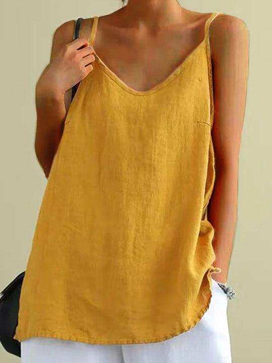 Lightweight women's relaxed V-neck cami tank. Adjustable straps, ideal for everyday casual wear.