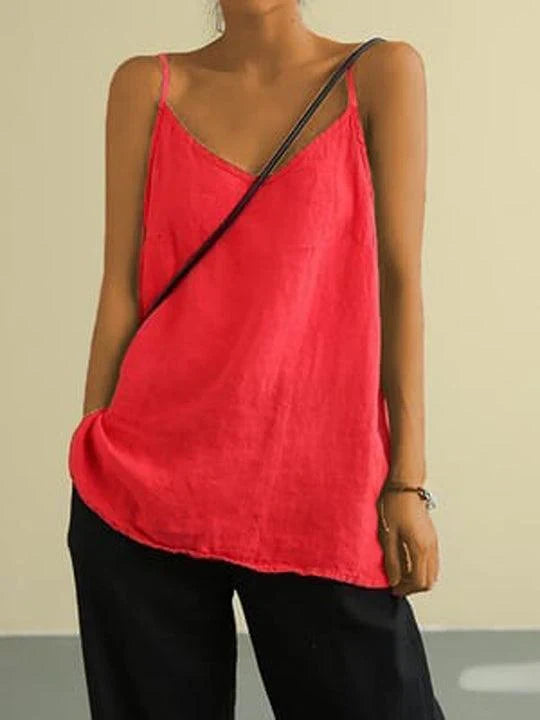 Stylish women's relaxed V-neck cami. Versatile summer tank, great for beach, vacation, or casual outfits.