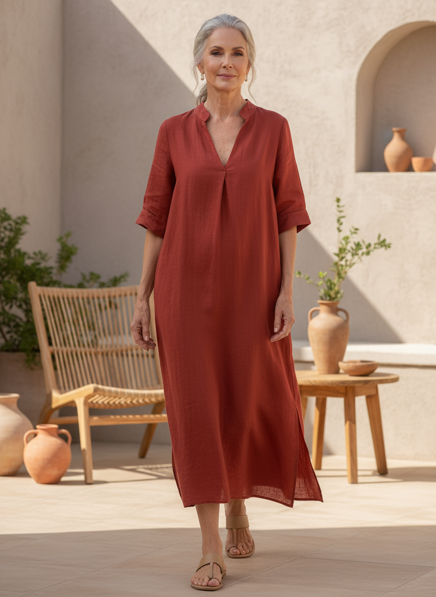 Women's relaxed fit V-neck maxi dress, perfect for summer casual wear and vacations.