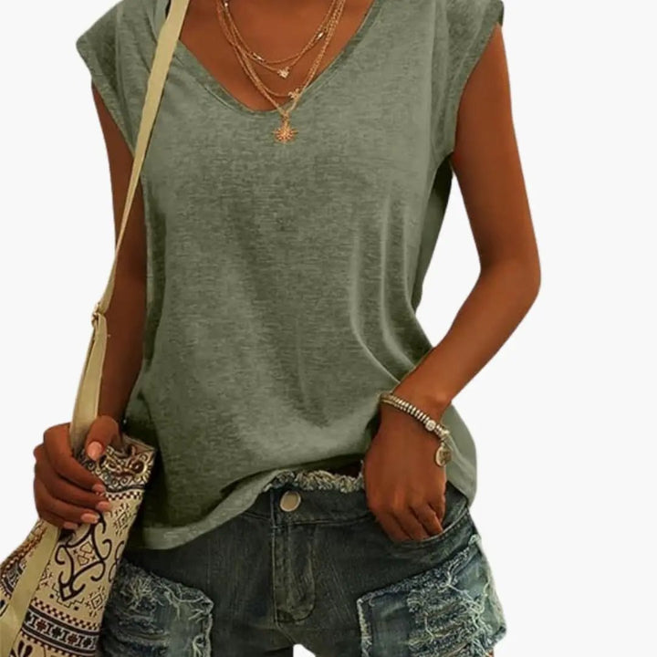 Women's relaxed fit V-neck sleeveless top in soft fabric, perfect for everyday comfort & casual wear.