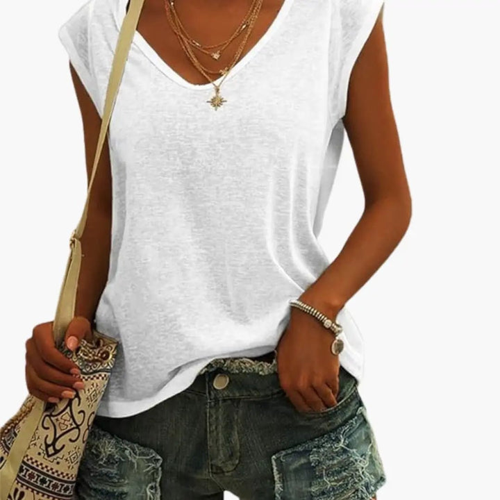 Ultra-comfortable women's relaxed fit V-neck sleeveless top for effortless everyday style.