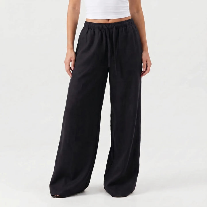 Casual women's wide-leg trousers, relaxed fit with a comfy drawstring waist, essential for everyday and summer apparel.