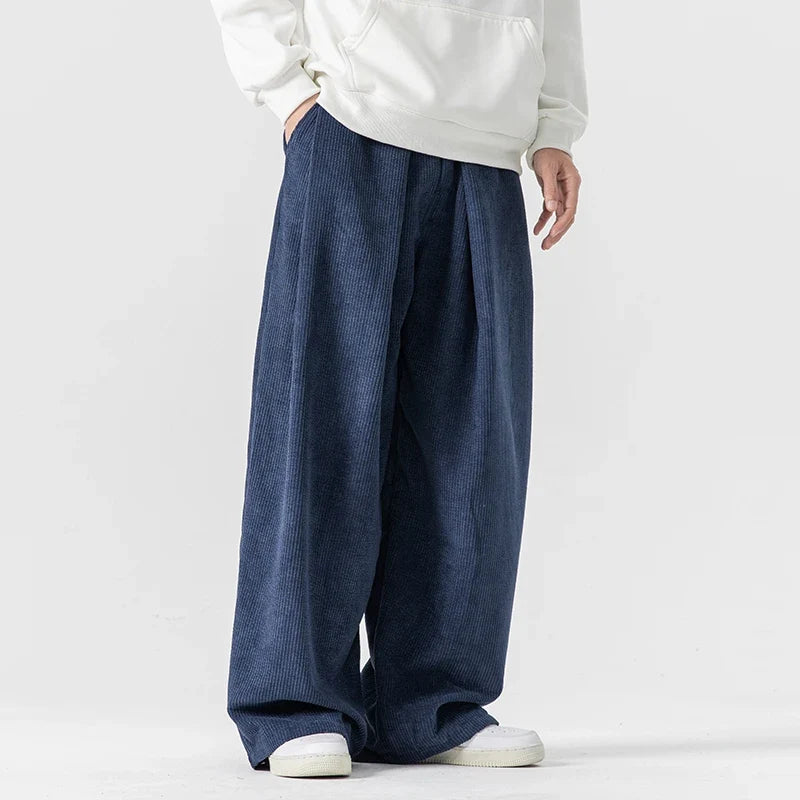 Women's wide leg casual trousers with an adjustable drawstring waist and relaxed, comfortable fit.