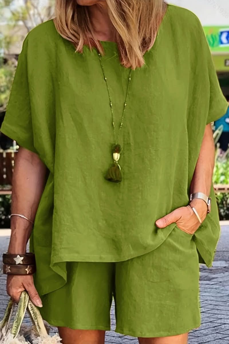Stylish women's leisure set, a relaxed summer co-ord with shorts for ultimate comfort.