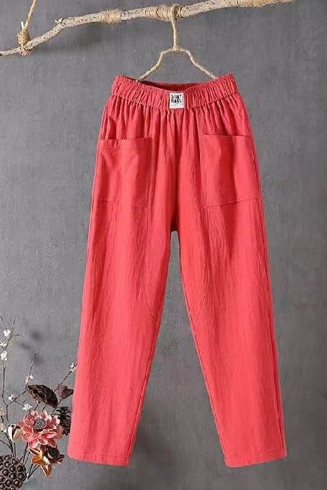 Comfortable women's relaxed fit wide-leg pants with elastic waist, ideal for breezy summer days.