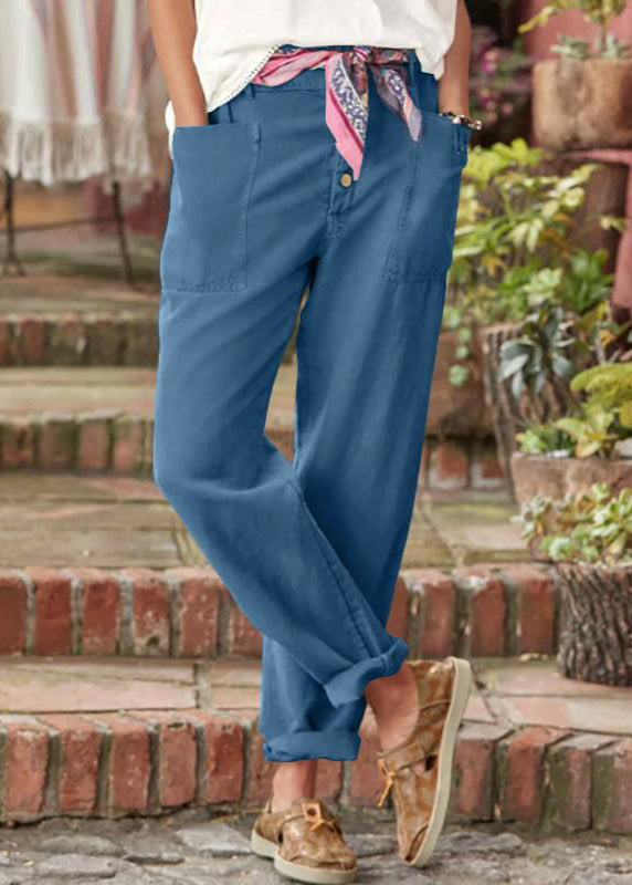 Comfortable women's wide leg trousers, versatile for spring/summer with adjustable waist.