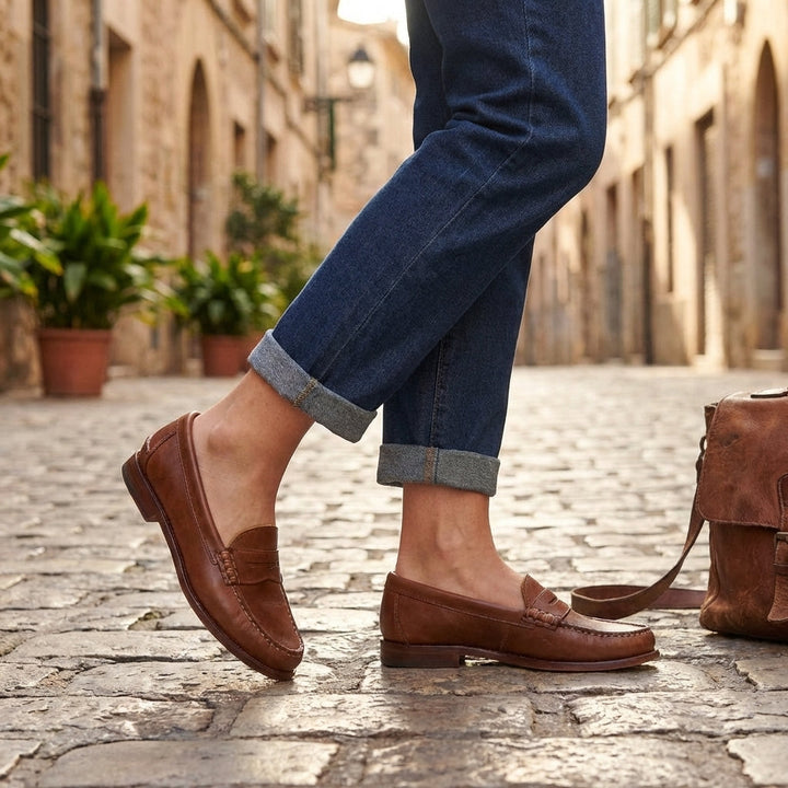 Versatile women's flat loafers with a retro style, ideal for casual chic outfits. Comfortable slip-on design.