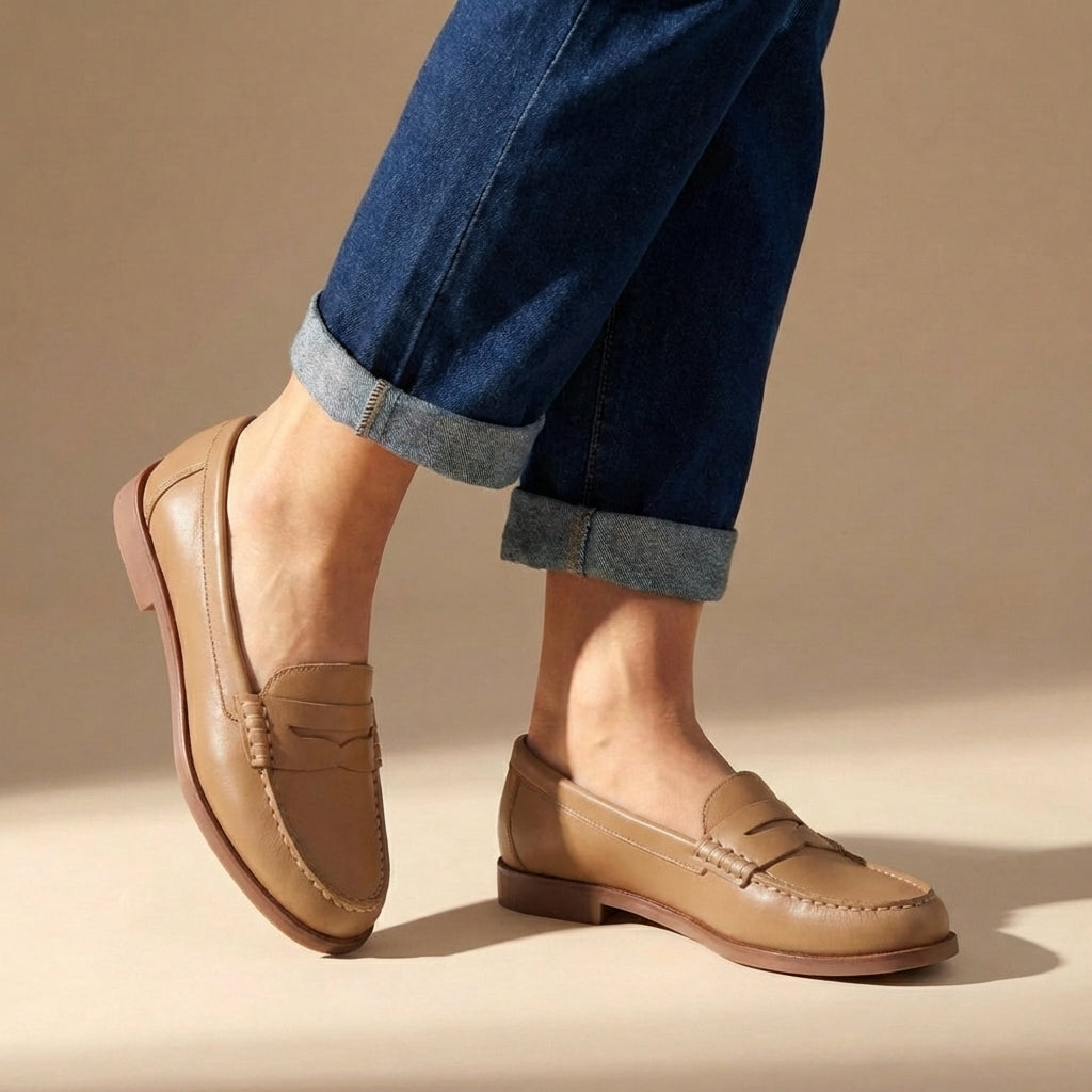 Comfortable women's flat loafers with a classic retro design, great for walking and everyday wear. Slip-on shoes.