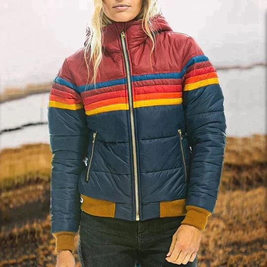 Women's retro parka with faux fur hood. Stylish & warm winter coat for ladies, perfect for cold weather fashion.