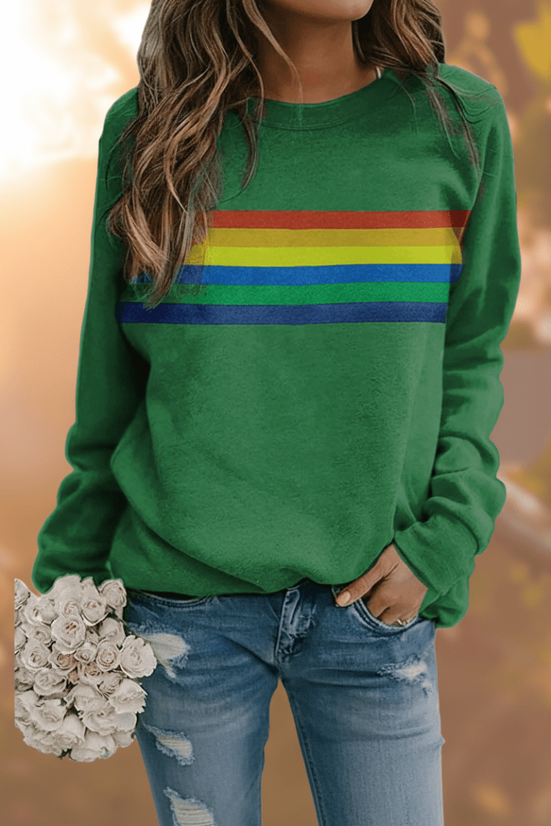 Women's casual vintage rainbow striped pullover sweatshirt for ultimate cozy comfort.