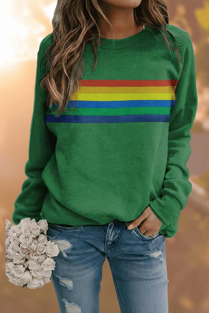 Women's casual vintage rainbow striped pullover sweatshirt for ultimate cozy comfort.