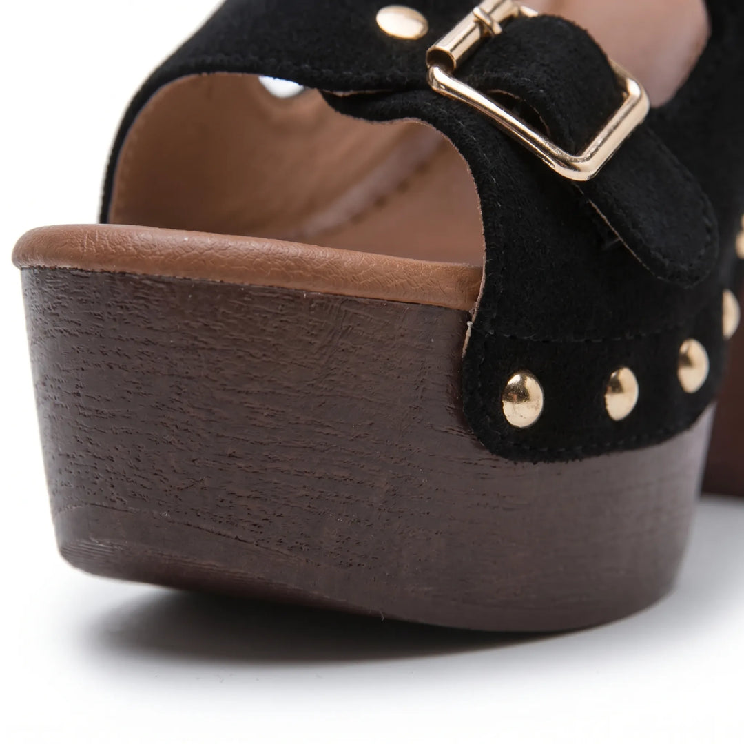 Tan women's open toe platform sandals with chunky block heels, ideal summer footwear with retro vibes.