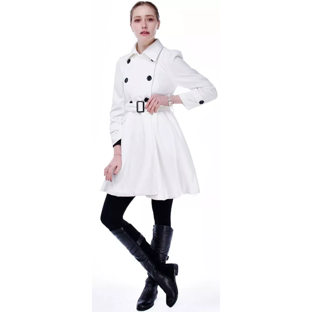 Premium Women's Reversible Belted Peacoat, elegant long sleeve winter fashion.
