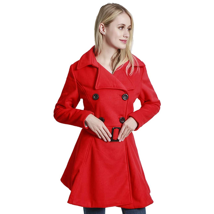 Classic Women's Belted Peacoat, reversible for versatile fall & winter style.