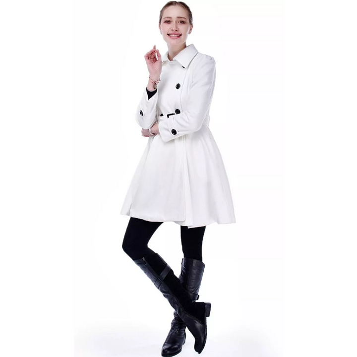 Stylish Women's Reversible Peacoat, warm belted outerwear for fall & winter.