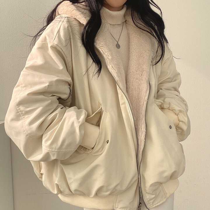 Women's cozy reversible hooded jacket, versatile for autumn and winter casual fashion & everyday use.
