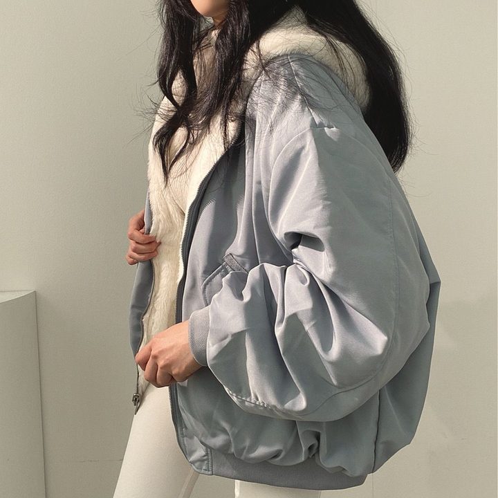 Chic women's reversible hooded jacket, a versatile outerwear piece for autumn & winter fashion.
