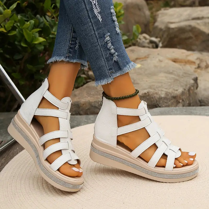 Stable women's rhinestone comfort sandals with orthopedic support, ideal for summer walks.