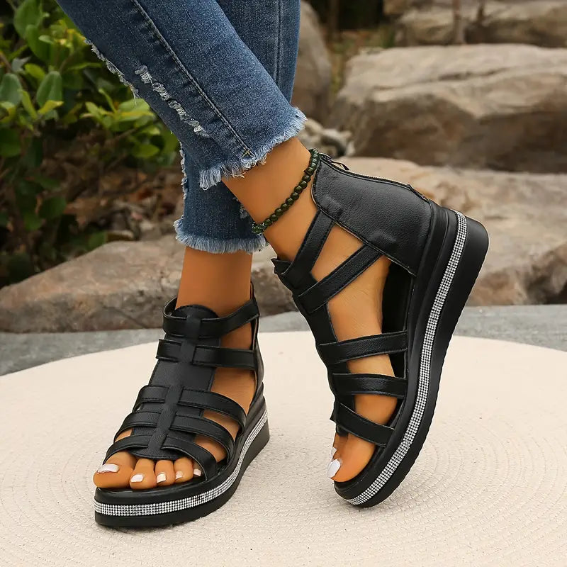 Dazzling rhinestones adorn women's comfort sandals, providing stylish orthopedic support.