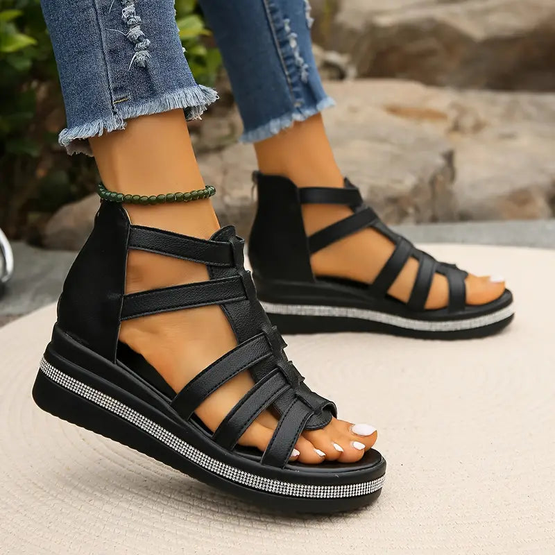 Stylish women's summer sandals, rhinestone-embellished with orthopedic comfort.