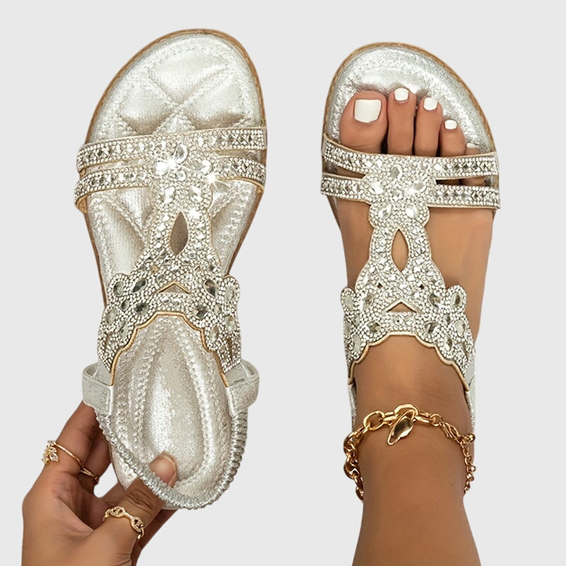 Summer-ready women's boho flat sandals, glamorous and comfy.