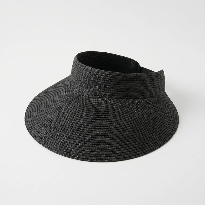 Portable women's roll-up sun visor. Ideal adjustable headwear for summer travel, beach, & vacation.