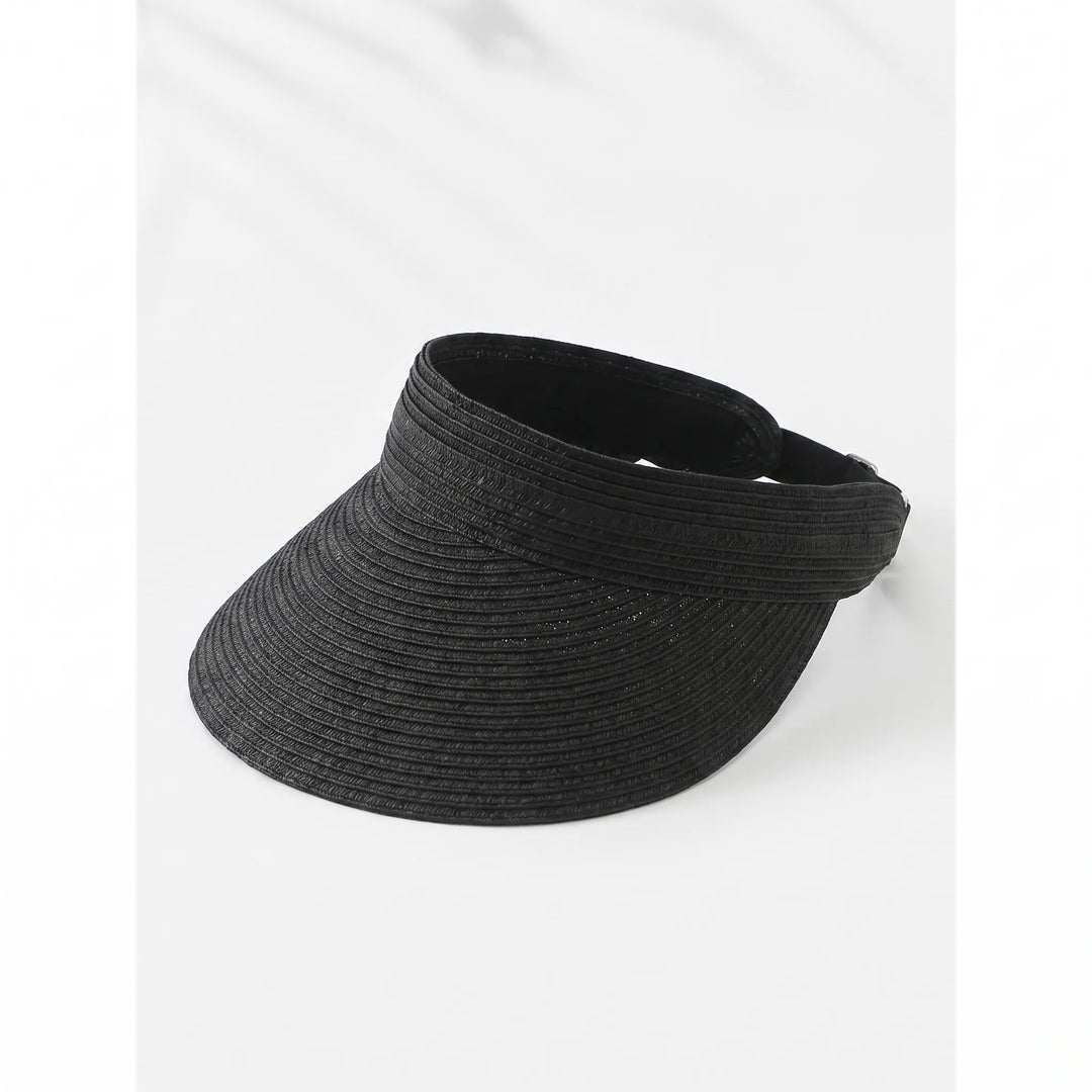 Versatile women's roll-up sun visor hat for travel. Adjustable open top beach headwear for summer vacation.