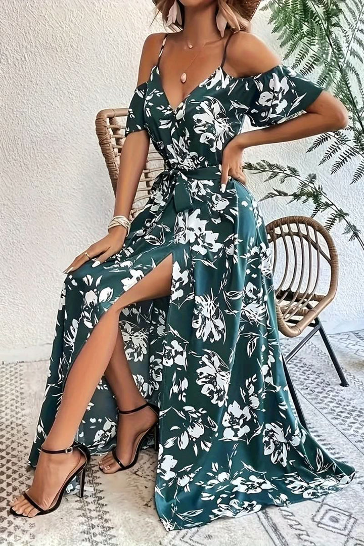 Elegant cold shoulder maxi dress for women, perfect for special occasion parties & wedding guests.