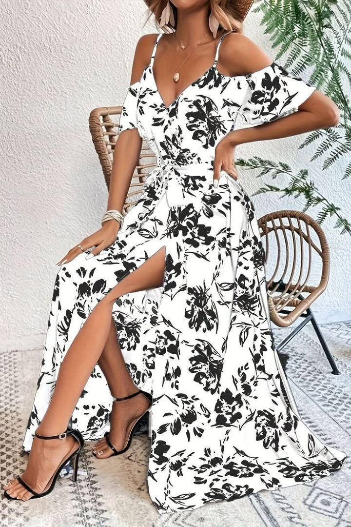 Versatile women's cold shoulder maxi dress, an elegant choice for evening wear & wedding guests.