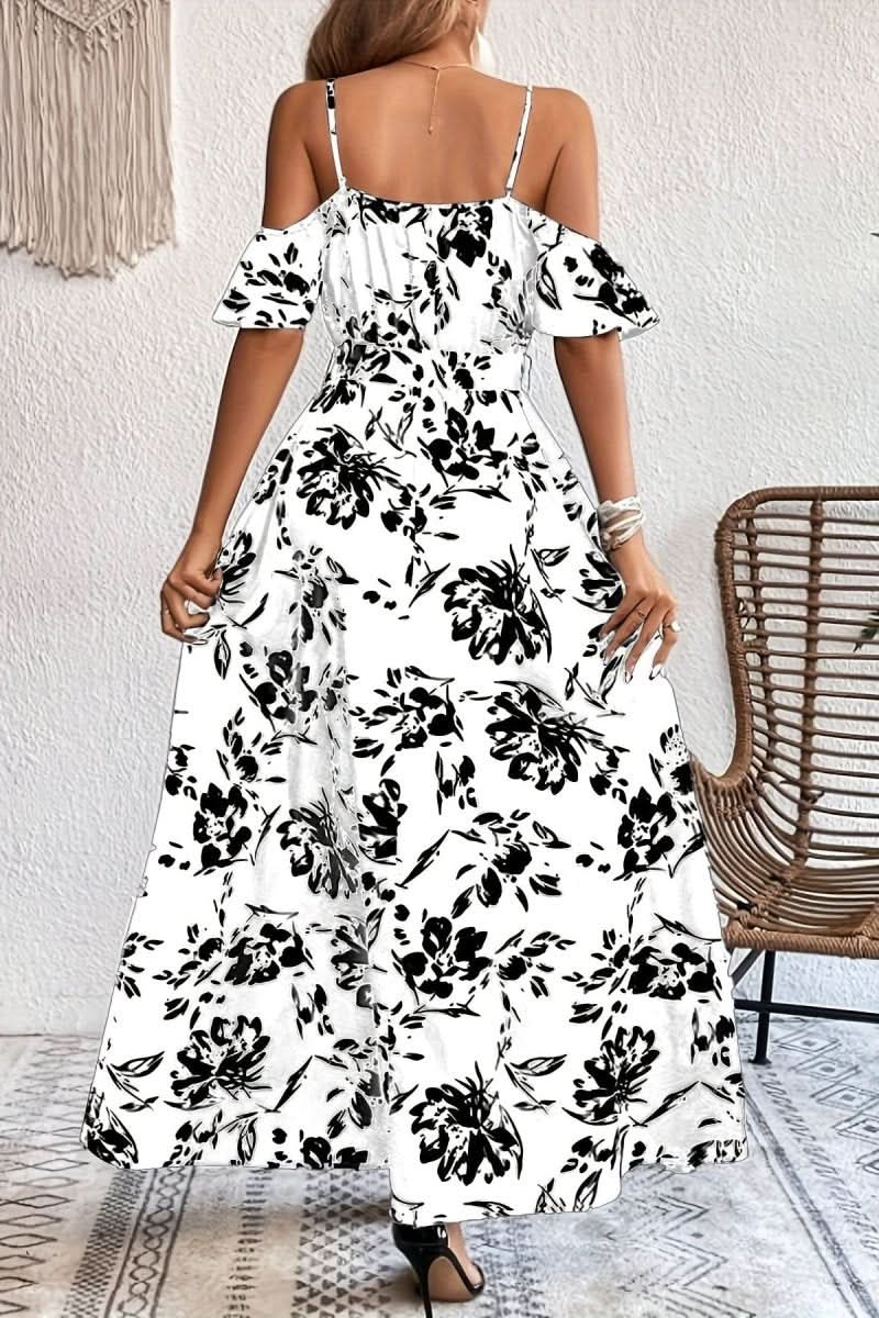 Beautiful women's cold shoulder party dress, an elegant and romantic option for evening wear.