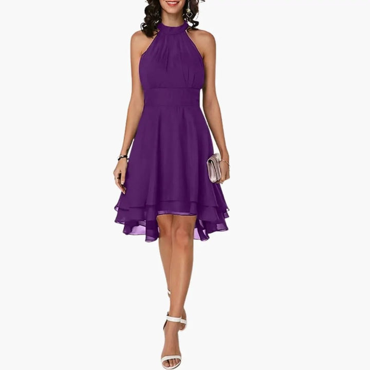 Versatile women's round neck sleeveless ruffle dress, straight fit, ideal for elegant or casual summer wear.
