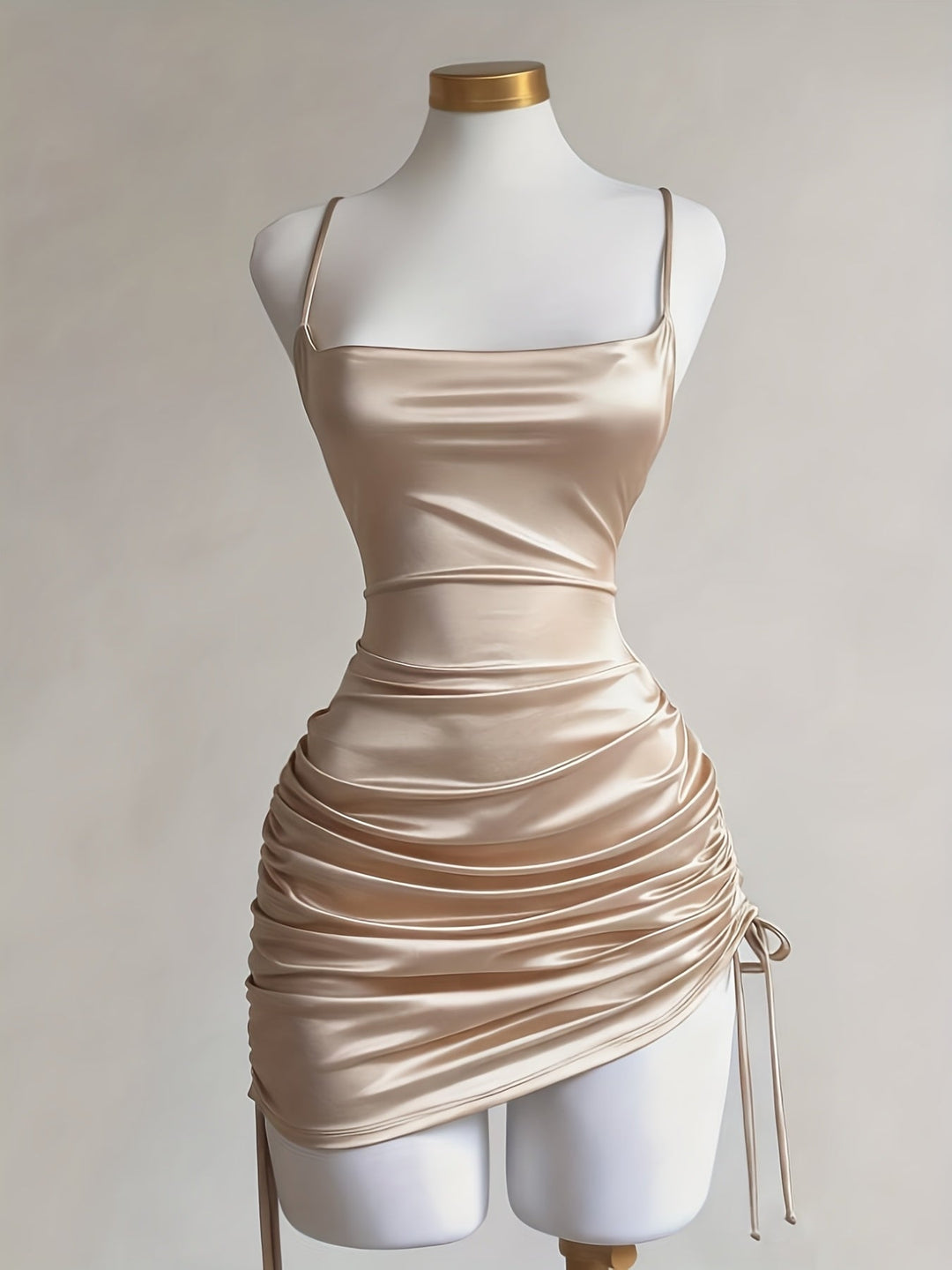 Burgundy women's ruched mini party dress with adjustable drawstring, ideal for evening events.