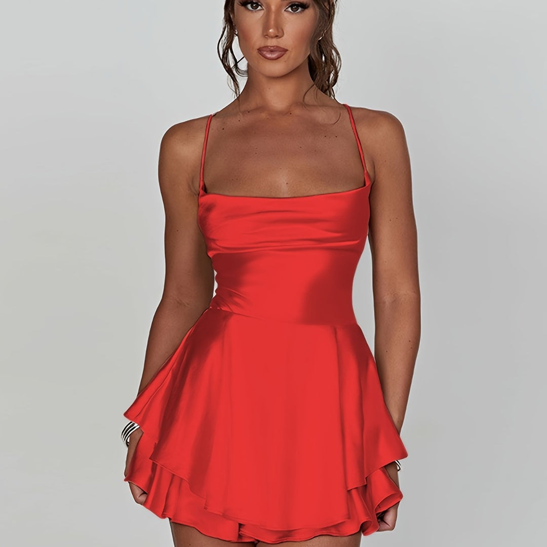 Formal women's mini dress, ruched & tiered, ideal for evening events.