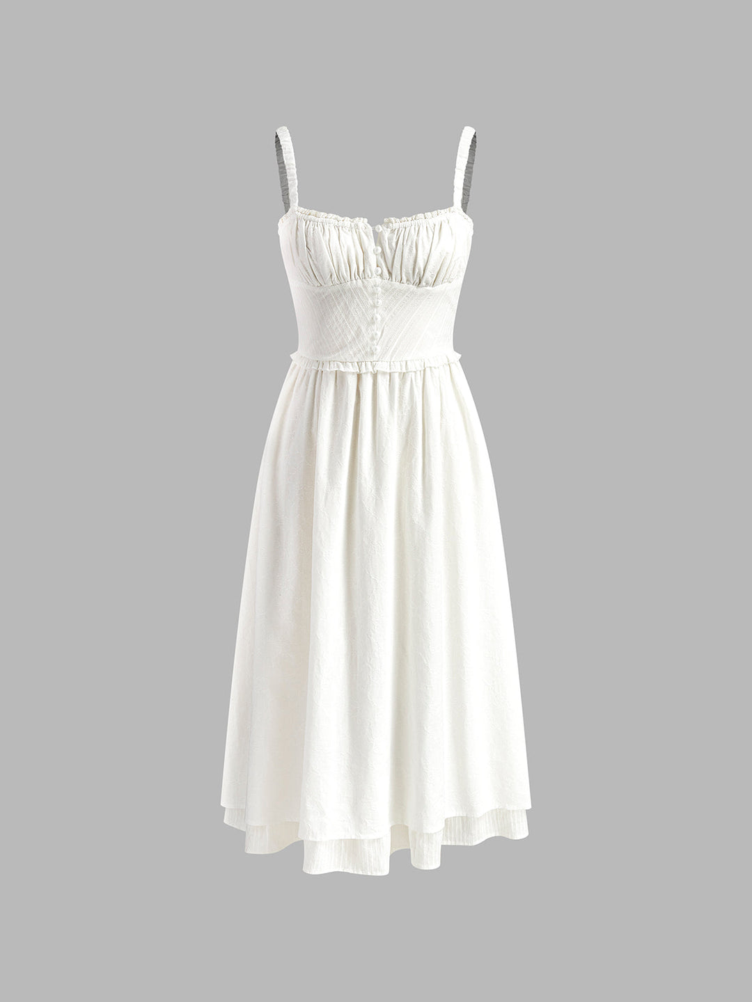 Feminine & elegant women's midi dress, sleeveless with a ruffle hem, suitable for work or a special event.